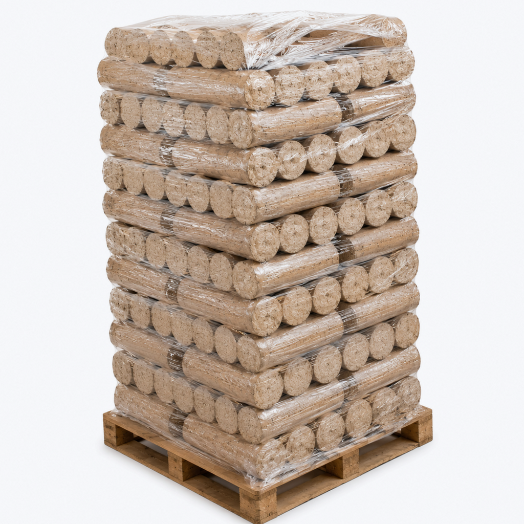 Holzbriketts 960 kg – 96 × 10 kg | Hoher Heizwert & Lang anhaltende Wärme